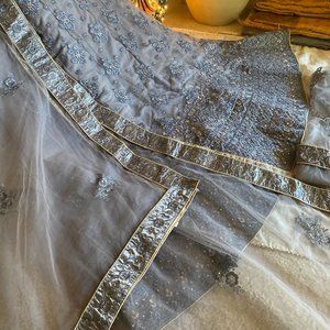 Indian Lahenga (Grey + Gold )  + Net fabric